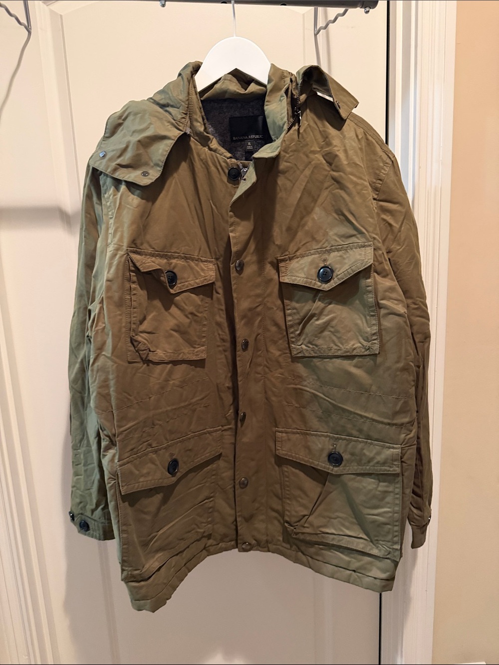 Banana Republic Men's Olive Field Jacket with Hooded Collar